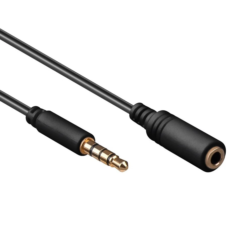 Short 50cm Slim AUX 3.5mm 4 Pole Jack Extension Headphone Mic  Stereo Cable - Image 1 of 1