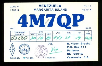 1 x QSL Card Radio Venezuela 4M7QP Margarita Island 1983 Cinderella stamp ≠ U362 - Image 1 of 2
