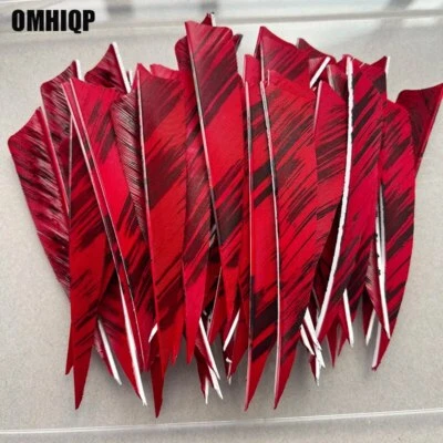 50Pcs 4" Shield Arrow Feather Red Ink Fletches RW LW For Traditional Bow Arrow - Image 1 of 4
