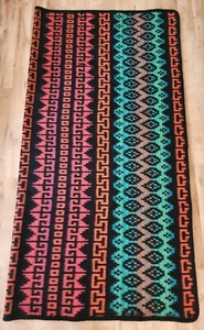 Vintage Textiles Castro Reversible Merino-Cobertor Bright Aztec Blanket 75"x78" - Picture 1 of 5