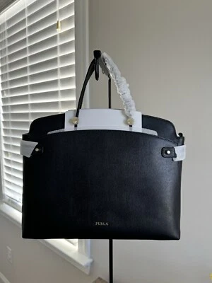 NWT FURLA LEATHER AGATA LARGE SATCHEL CROSSBODY BAG BLACK - Image 1 of 4