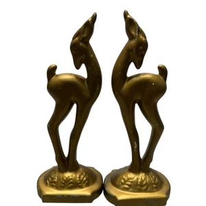 Set Of Deer Vintage Figurines Stature Art Deco Gold Color 12" MCM Deer Couple - Picture 1 of 14