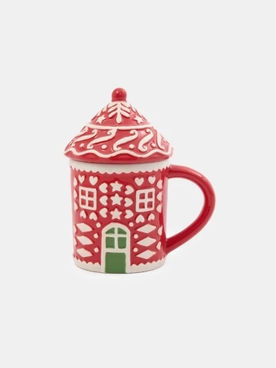 Weihnachtstasse Keramik Mit Deckel – Cartoon-Paar-Design, Für Kaffee, Tee, Heiße Schokolade, Rot/grün, Ca. 0,55 Kg