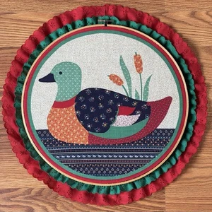 VTG Hoop Calico Duck & Cattails Cloth Panel Cranston Print 12 In Cabin Decor - Picture 1 of 10