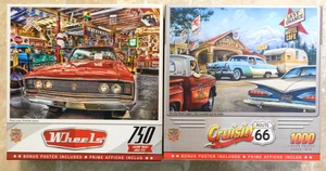 2 Master Pieces 750 & 1000 Piece Jigsaw Puzzle Wheels Muscle  Cruisin' 66 Cars - Picture 1 of 2