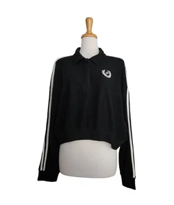 Victoria's Secret PINK Black Reverse Fleece Cropped Polo Sweatshirt Womens Size - Picture 1 of 9
