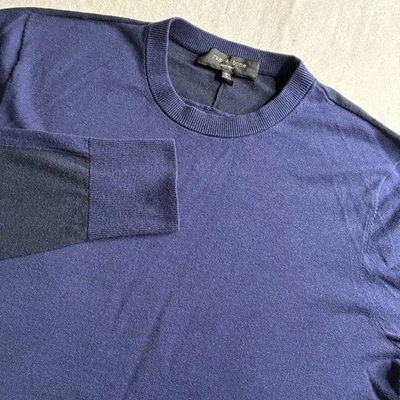 Rag & Bone Men's Large Crew Neck Sweater Blue Cotton Cashmere Silk Long Sleeve - Image 1 of 4