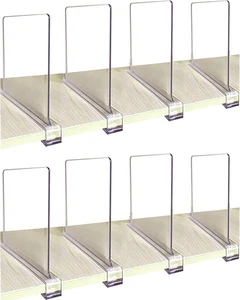Shelf Dividers for Closets, 8PCS Clear Acrylic Shelf Divider for Wood Shelves an - Picture 1 of 7