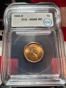 1945-D LINCOLN WHEAT CENT - ICG - MS66 - RD - Picture 1 of 4