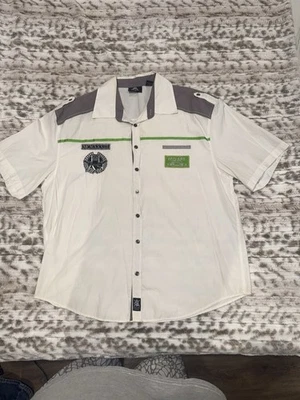 Red Ape Shirt Mens 3XL White Short Sleeve Button Up Embroidered Crest Casual - Image 1 of 4
