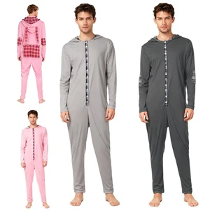 Men Pajamas Party Loungewear Christmas Easter Jumpsuit Homewear Long Sleeve - Picture 1 of 28