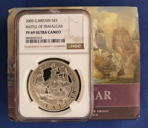 2005 Silver Proof £5 coin "Battle of Trafalgar" NGC Graded PF69 with Case & COA - Picture 1 of 4