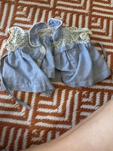 Vintage 1980s Coleco Cabbage Patch Kids CPK Dress Blue & White Checkered Flowers - Picture 1 of 7