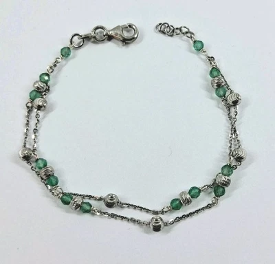 BRACCIALE IN ARGENTO 925 CON PIETRE CALCEDONIO NATURALE E SFERE IN ARGENTO  - Immagine 1 di 4