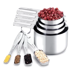 Measuring Cups and Spoons Set of 8 Piece, Metal Stainless Steel Measuring Cup... - Picture 1 of 6