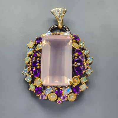 Joyería 35 ct+ Colgante Cuarzo Rosa Natural Plata de Ley 925/NP51739 Foto 1 de 4