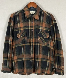 Arrow Vintage Flannel Men's L Brown Color Plaid Button Up Pockets Wool Blend - Picture 1 of 18