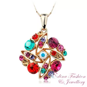 18K Rose Gold Plated Made With Swarovski Crystal Rhombus Shaped Cluster Necklace - Picture 1 of 7