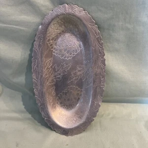 Hand Wrought Aluminum Mum Oval Bread Tray Hammered - Picture 1 of 3
