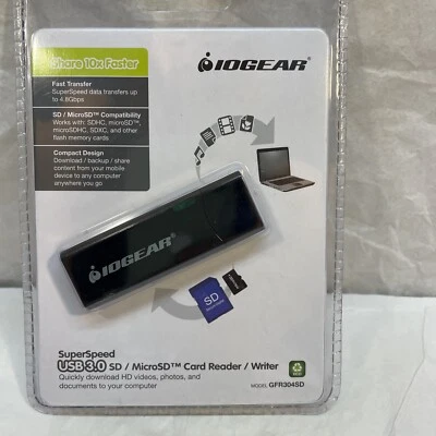 New IOGEAR SuperSpeed USB 3.0 SD/Micro SD Card Reader Writer Model #: GFR304SD - Image 1 of 3