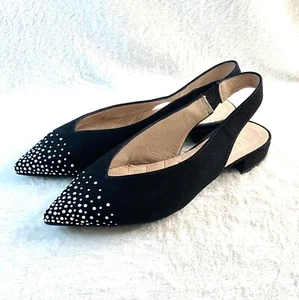 HISPANITAS YERBA SLINGBACK FLAT SOHO BLACK w PEARL LEATHER SIZE 37/US 7 $268 - Picture 1 of 11