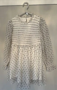 Thereabouts Smocked Tulle Mesh Ivory And Black Polka Dot Party Dress Size 10/12 - Picture 1 of 6