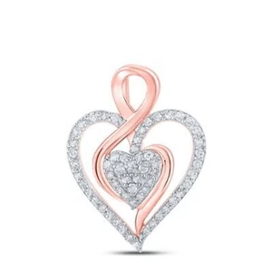 10K ROSE GOLD ROUND DIAMOND HEART PENDANT 1/4 CTTW - Picture 1 of 1