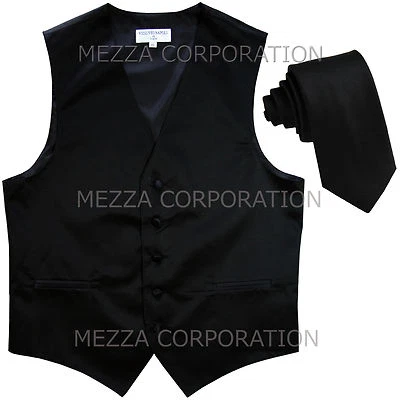 New Men's Vesuvio Napoli Tuxedo Vest Waistcoat & 2.5" Skinny Necktie prom Black - Image 1 of 4