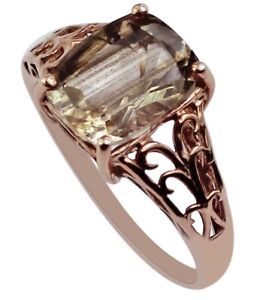 Scapolite Gemstone Indian Jewelry 18k Rose Gold Cocktail Ring Size 7 For Girls