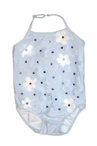 NEW Kate Mack 1pc Precious Blue Baby Girl Swimsuit w/Rhinestones & Flowers 12M - Picture 1 of 1