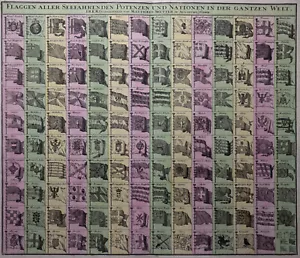 Flags Of All Seafaring Powers And Nations - Seutter 1740 - Original - Picture 1 of 3