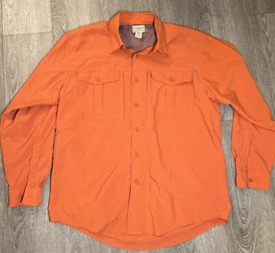 LL Bean Mens Long Sleeve Hiking Fishing Shirt Orange Large Tall Nylon Shell - Image 1 of 4