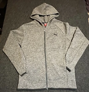 Puma Logo Full Zip Sweater Youth Small Black/Gray Hoodie Sweatshirt G10 - Picture 1 of 5