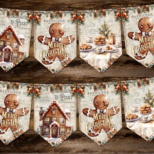 Banderín/bandera y cinta de Navidad de pan de jengibre estilo tradicional rústico vintage - Imagen 1 de 8