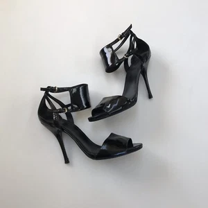 Gucci Ankle Cuff Black Patent High Heel Pump Size 9B 9 Sandal Peep Toe Buckle - Picture 1 of 16