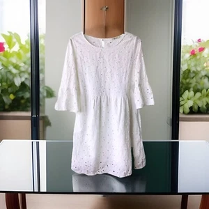 VALENTINA NALDI Italy Broidery Anglaise Short Dress Size L Cotton L36” - Picture 1 of 9
