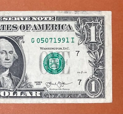 May 7, 1991 ; 5 July 1991 (G 05071991 I) Birthday Note $1 One Dollar Bill - Image 1 of 3
