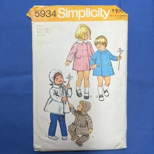 Simplicity 5934 Toddlers Single Double Breasted Coat Detachable Collar Hood Pant - Picture 1 of 4