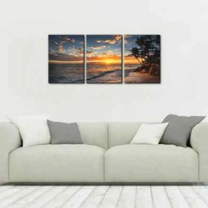 3pcs Tropical Island Beach Tree Sunset Metal Print  Ready to Hang Art - Picture 1 of 7