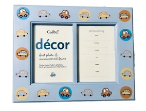 Cudlie Decor 1st Photo & Birth Announcement 2.5x4 Frame - Blue w/cars NWOB - Picture 1 of 2
