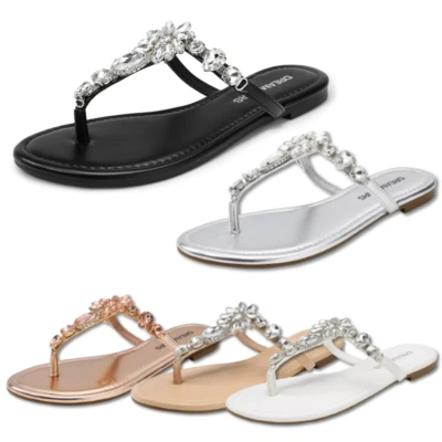 Sandálias tanga feminina chinelos vestido strass tira em T para verão vestido praia - Imagem 1 de 2
