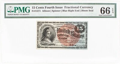 Fr-1271, 15c Columbia, Forth Issue, US Fractional Currency, PMG 66 EPQ - Image 1 of 4