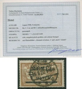 Memelgebiet 1920 con error de impresión 26 y I sellado probado con hallazgo - Imagen 1 de 1