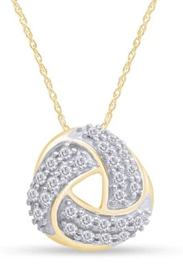 Collar con colgante de nudo de diamantes redondos naturales de 1/4 quilate de oro amarillo macizo de 14 quilates Foto 1 de 4