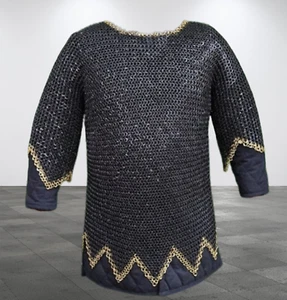 Chainmail Shirt ,9 Mm flat Chainmail with brass zig zag , Haubergion , Best for - Picture 1 of 8