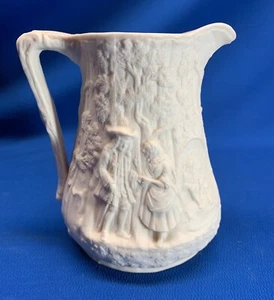 HANDSOME ANTIQUE STAFFORDSHIRE PARIAN WARE MOLDED 6"H PITCHER - Picture 1 of 4