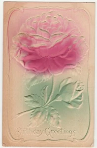Cartolina d'epoca auguri compleanno rosa in rilievo 1910 - Foto 1 di 2