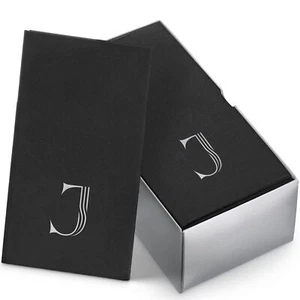 50pack Linenfeel Mongrammed Napkins Black Paper 12" X 17" Silver Foil Letter J N - Picture 1 of 7