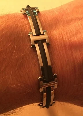 Pulsera Steampunk Zoppini Motociclista Eslabón Acero y Caucho Negro Cadena 9" Nueva en Caja Foto 1 de 4