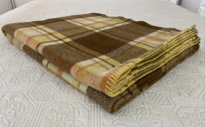 Manta Vintage Lithgow Amarillo/Marrón Cuadros Doble Lana Pura 240 cm x 190 cm Foto 1 de 4